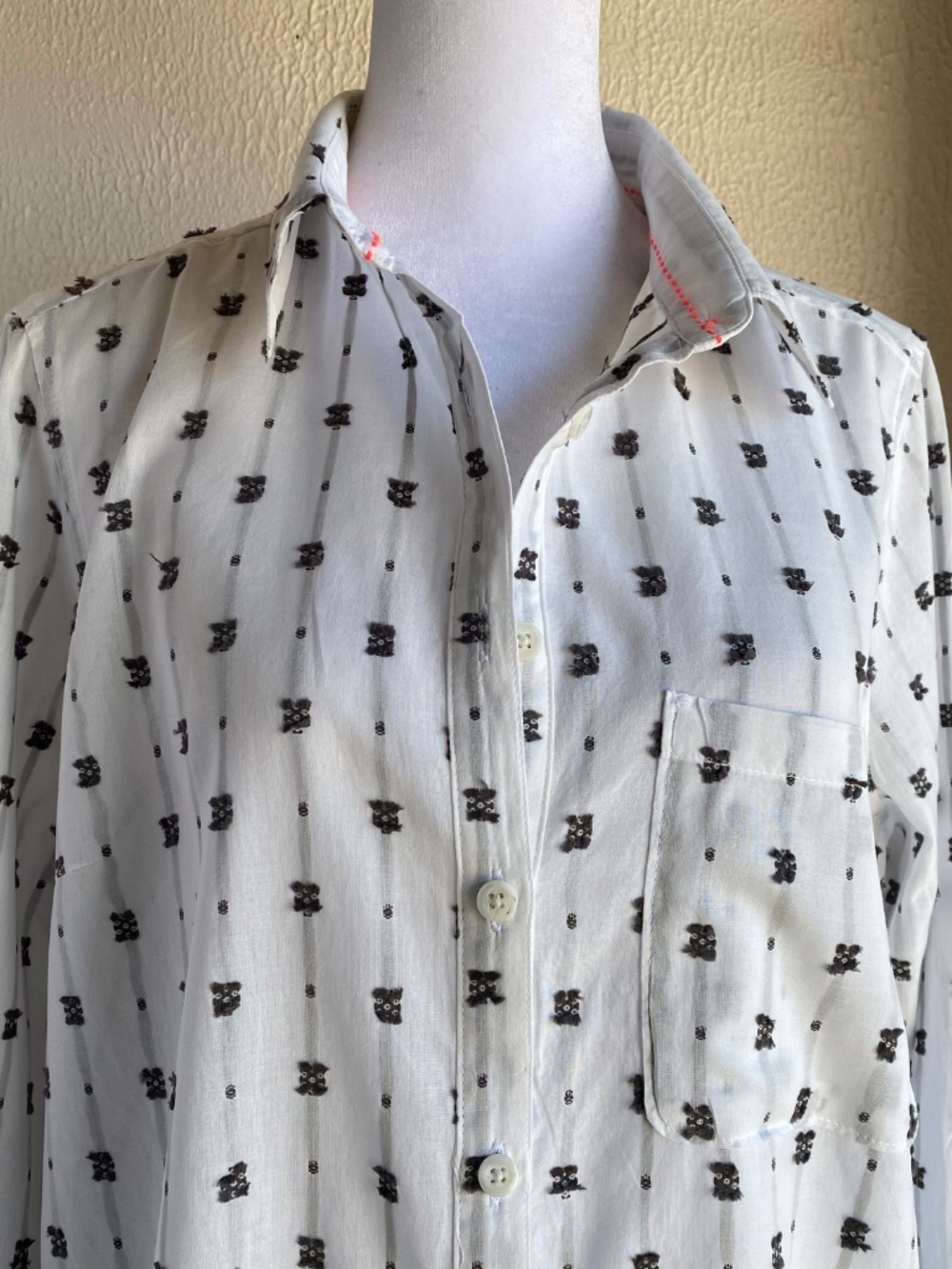 Anthropologie Maeve long sleeve white cotton w/ black clipped dots blouse Sz 12 - Picture 2 of 13